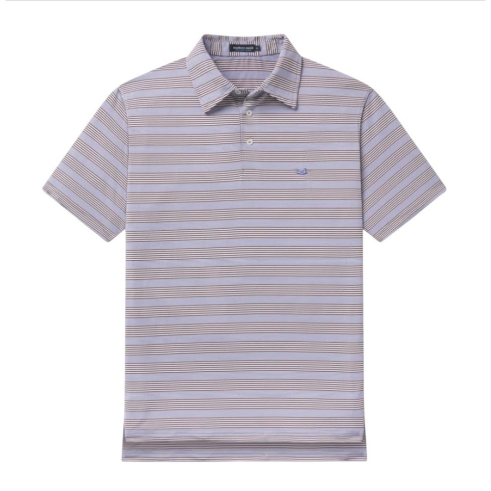 SOUTHERN MARSH Bermuda Performance Polo Shirt LILAC & MIDNIGHT GRAY STRIPE sz XL